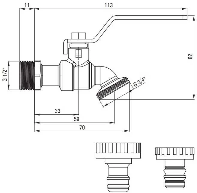 Deante rutulinis sodo čiaupas 1/2" su adapteriais