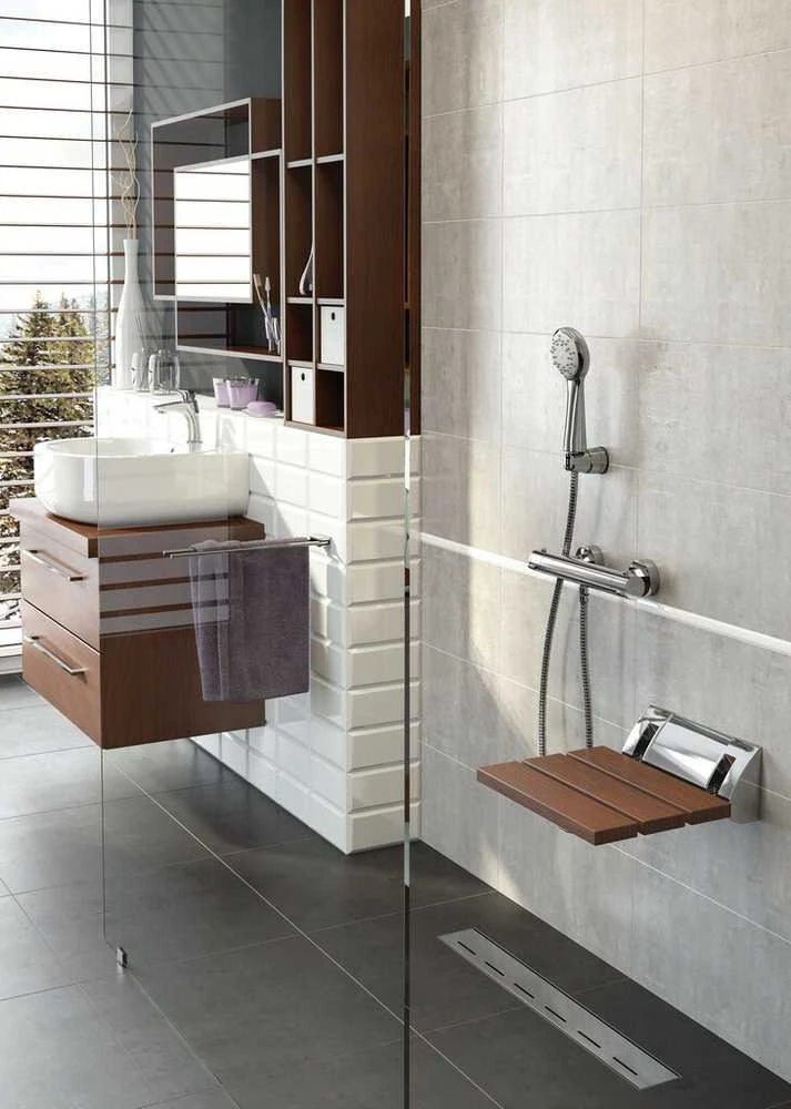 Deante Vital sieninė atlenkiama dušo sėdynė NIV_451P, Chrome/Brown