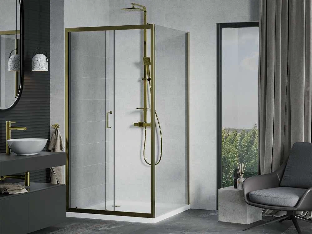Dušo kabina Mexen Apia su padėklu ir sifonu, Gold+Baltas/Gold, 110 x 70 cm