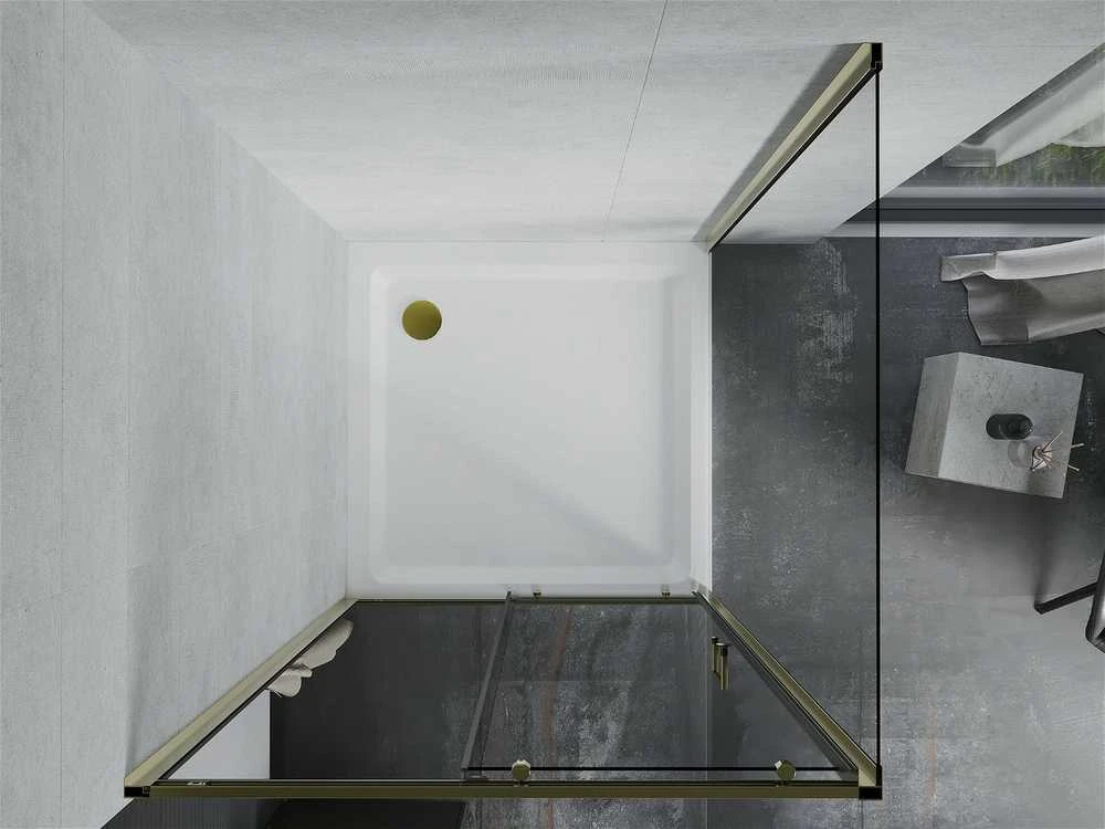 Dušo kabina Mexen Apia su padėklu ir sifonu, Gold+Baltas/Gold, 110 x 80 cm