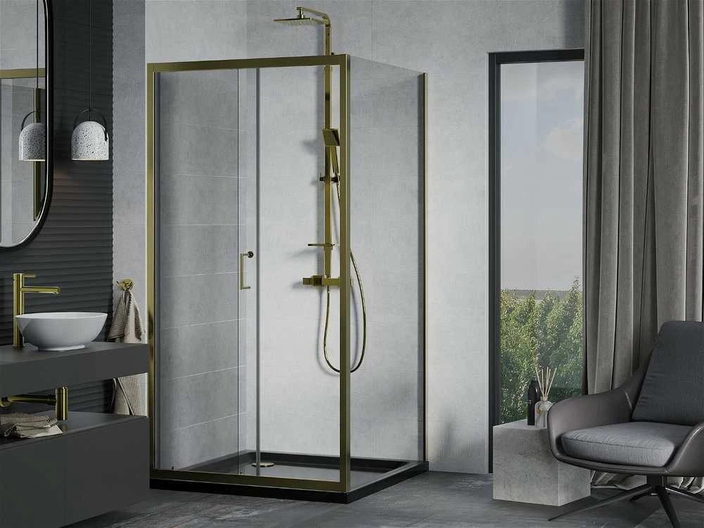 Dušo kabina Mexen Apia su padėklu ir sifonu, Gold+Juodas/Gold, 100 x 80 cm