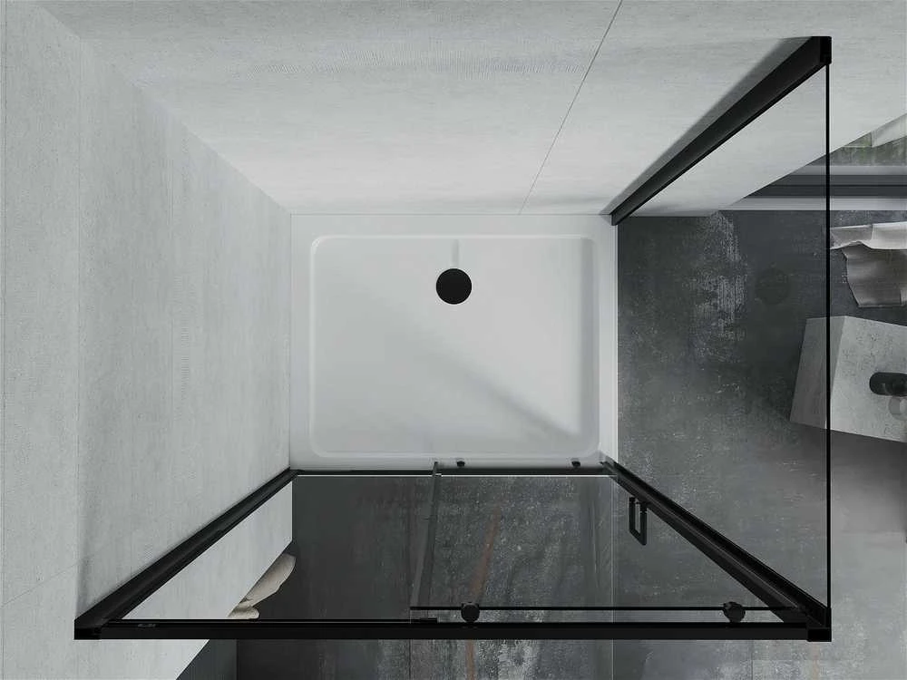 Dušo kabina Mexen Apia su padėklu ir sifonu, Juodas+Baltas/Juodas, 120 x 90 cm