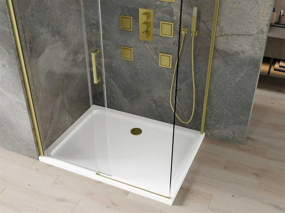 Dušo kabina Mexen Omega su padėklu ir sifonu, Gold+Baltas/Gold, 130 x 90 cm