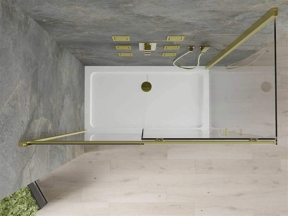 Dušo kabina Mexen Omega su padėklu ir sifonu, Gold+Baltas/Gold, 140 x 80 cm