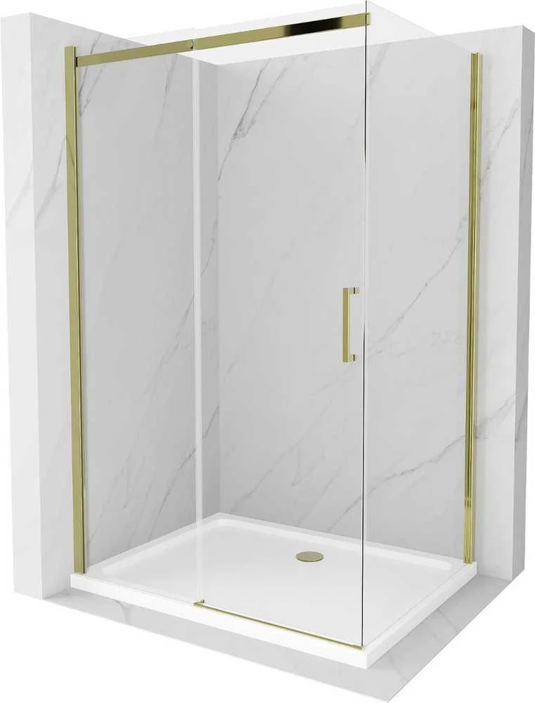 Dušo kabina Mexen Omega su padėklu ir sifonu, Gold+Baltas/Gold, 130 x 80 cm
