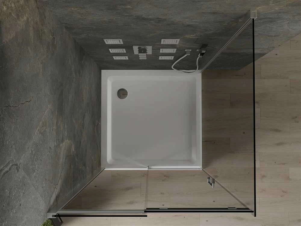 Dušo kabina Mexen Omega su padėklu ir sifonu, Graphite+Baltas/Chrome, 100 x 100 cm