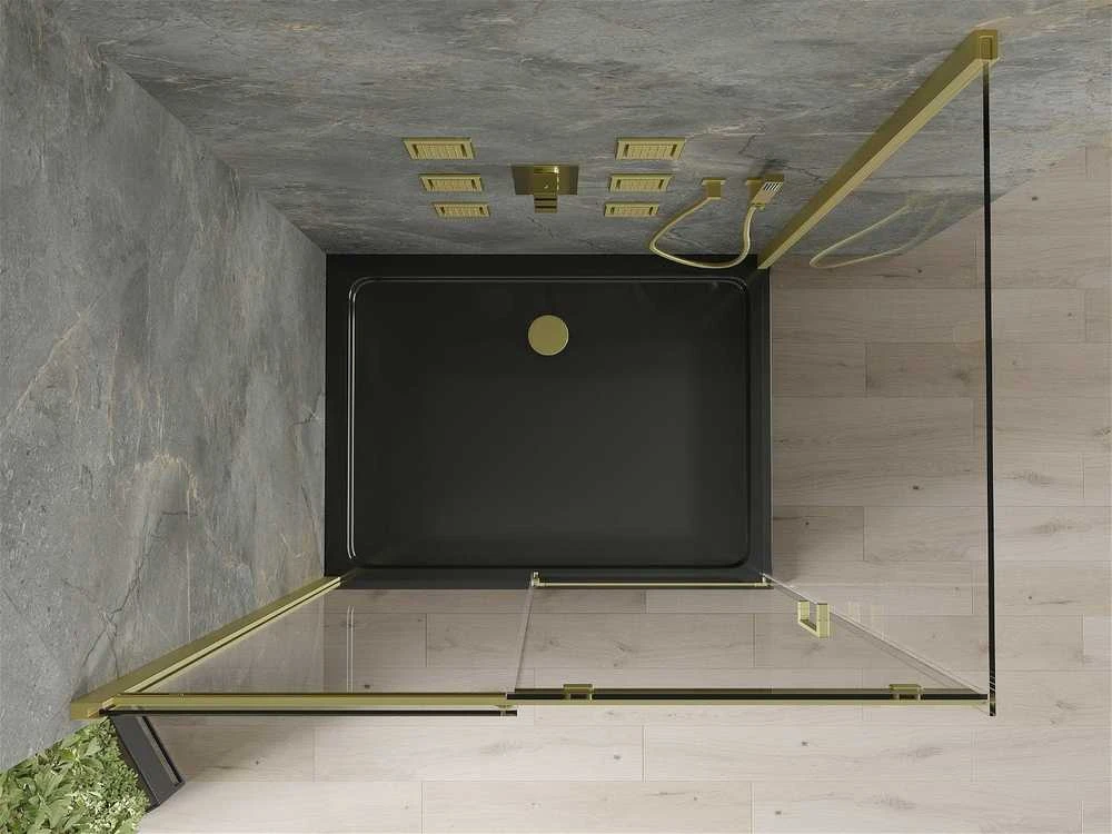 Dušo kabina Mexen Omega su padėklu ir sifonu, Gold+Juodas/Gold, 120 x 90 cm