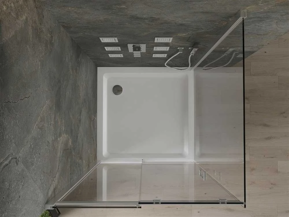 Dušo kabina Mexen Omega su padėklu ir sifonu, Chrome+Baltas/Chrome, 100 x 100 cm