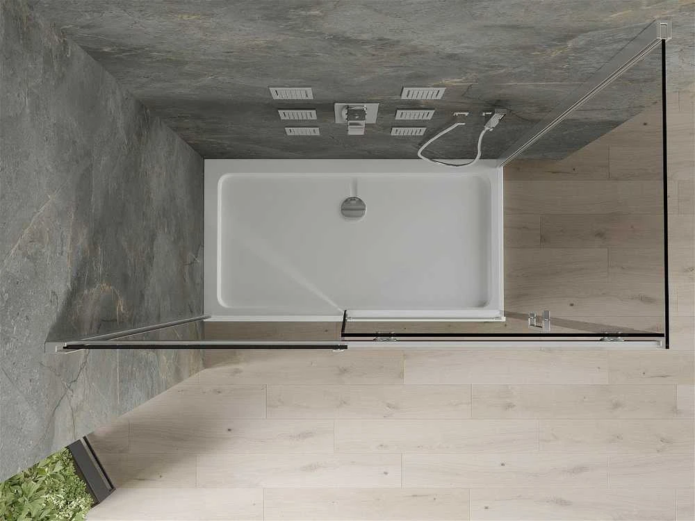 Dušo kabina Mexen Omega su padėklu ir sifonu, Graphite+Baltas/Chrome, 130 x 70 cm