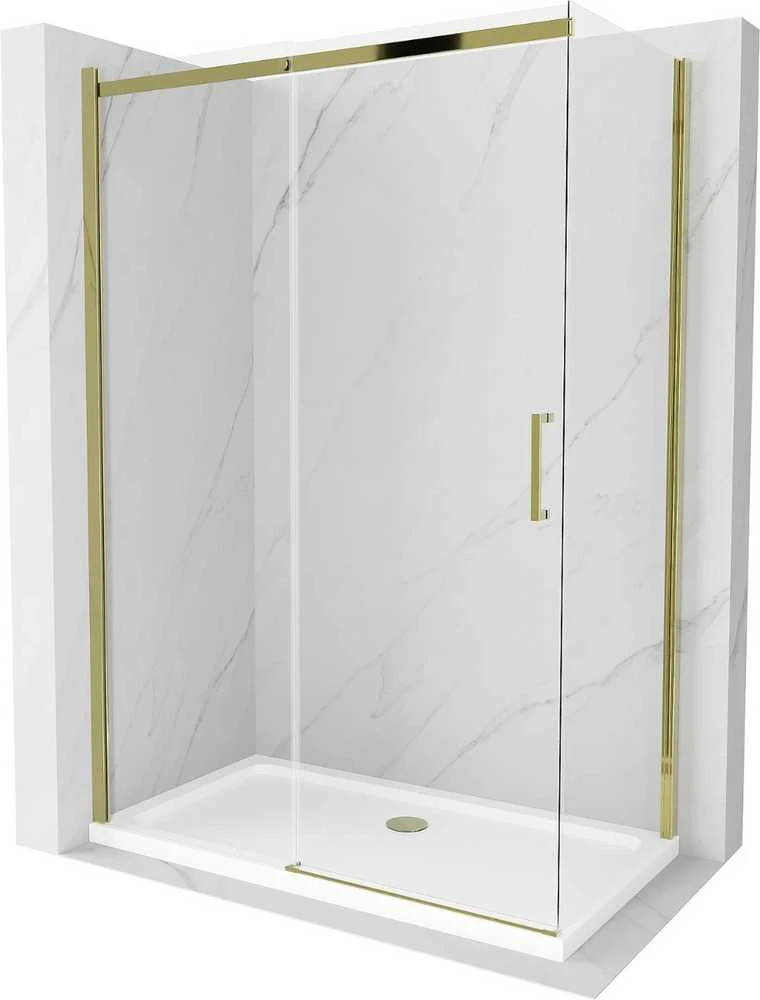 Dušo kabina Mexen Omega su padėklu ir sifonu, Gold+Baltas/Gold, 140 x 80 cm