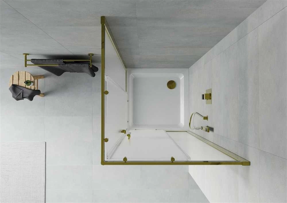 Dušo kabina Mexen Rio F su padėklu ir sifonu, matinė, Gold+Baltas/Gold, 70 x 70 cm