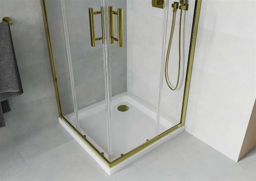 Dušo kabina Mexen Rio F su padėklu ir sifonu, Gold+Baltas/Gold, 90 x 90 cm