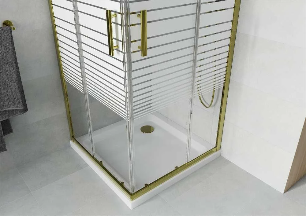 Dušo kabina Mexen Rio F su padėklu ir sifonu, pusiau matinė, Gold+Baltas/Gold, 70 x 70 cm