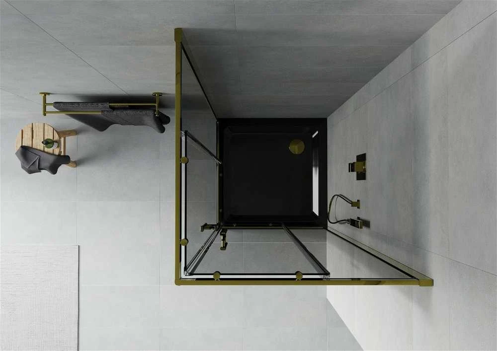 Dušo kabina Mexen Rio F su padėklu ir sifonu, Graphite/Gold+Juodas/Gold, 80 x 80 cm
