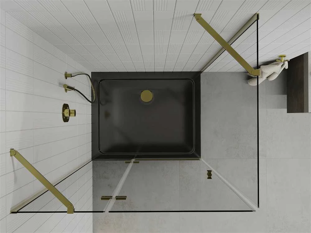 Dušo kabina Mexen Roma su padėklu ir sifonu, Gold+Juodas/Gold, 100 x 90 cm