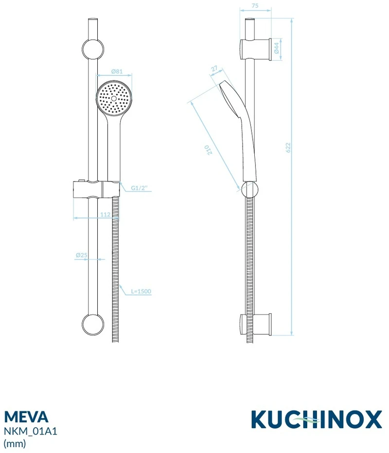 Dušo komplektas Kuchinox MEVA, NKM_01A1, Chrome