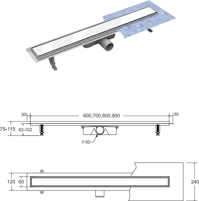Dušo latakas Besco Virgo Baltas, 60 cm