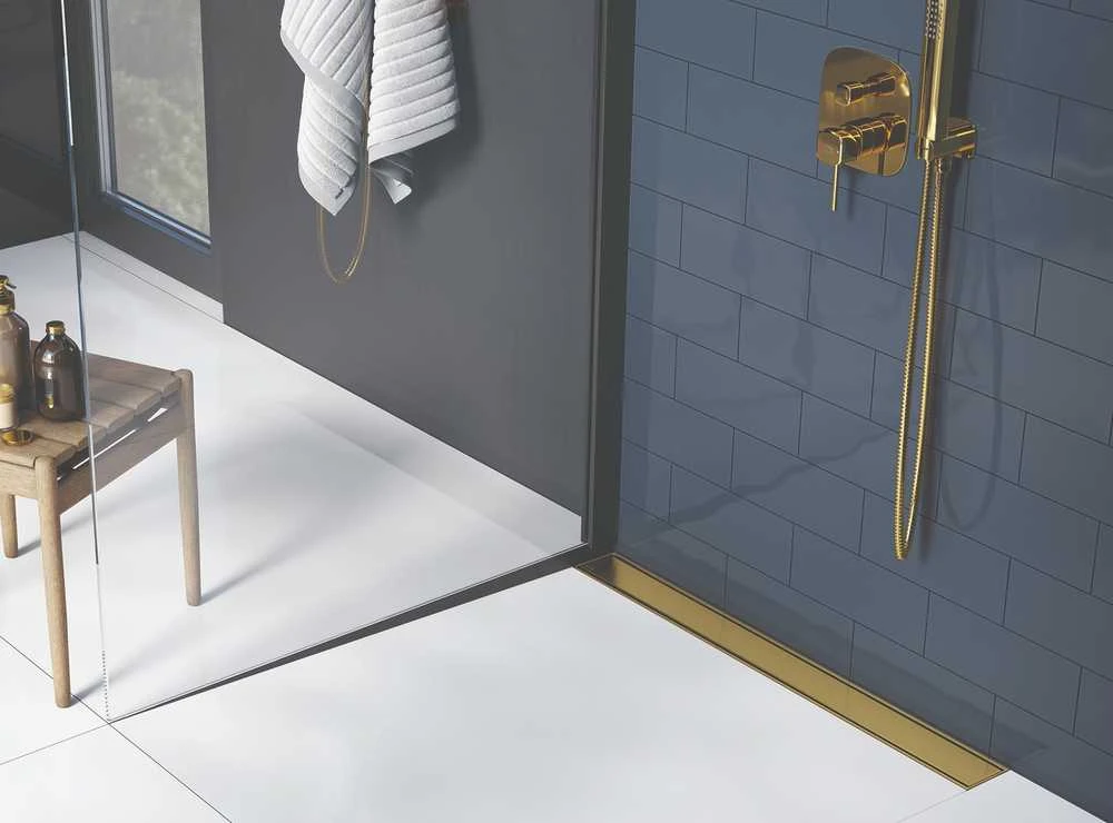 Dušo latakas Laveo Basso 2in1, 50 cm, Gold (montuojamas prie sienos)