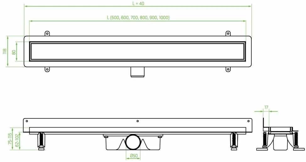 Dušo latakas Laveo Basso 2in1, 70 cm, Inox (montuojamas prie sienos)