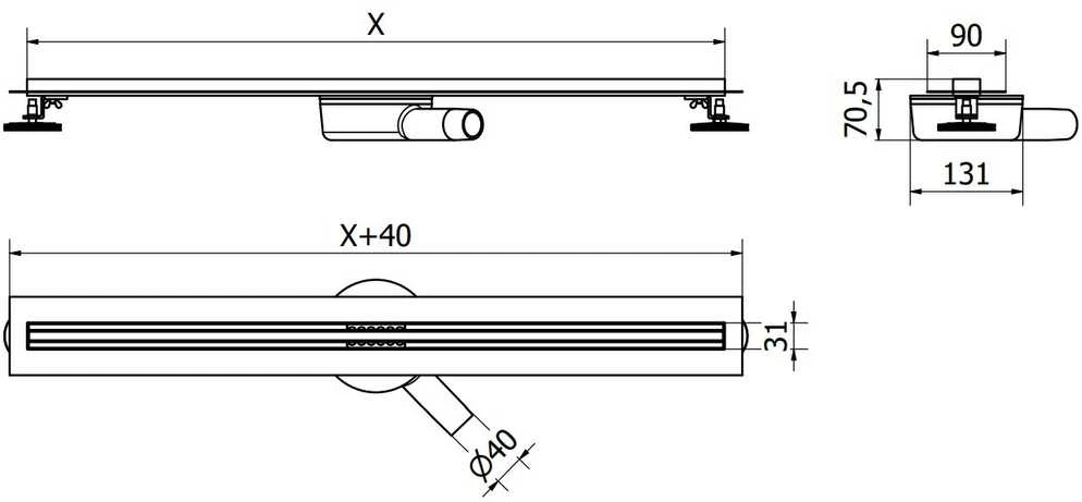Dušo latakas Mexen Flat 360 Slim, Chrome, 200 cm