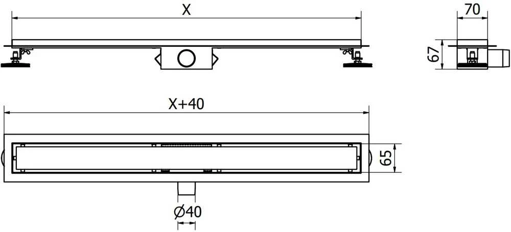Dušo latakas Mexen Flat Square, Juodas, 100 cm