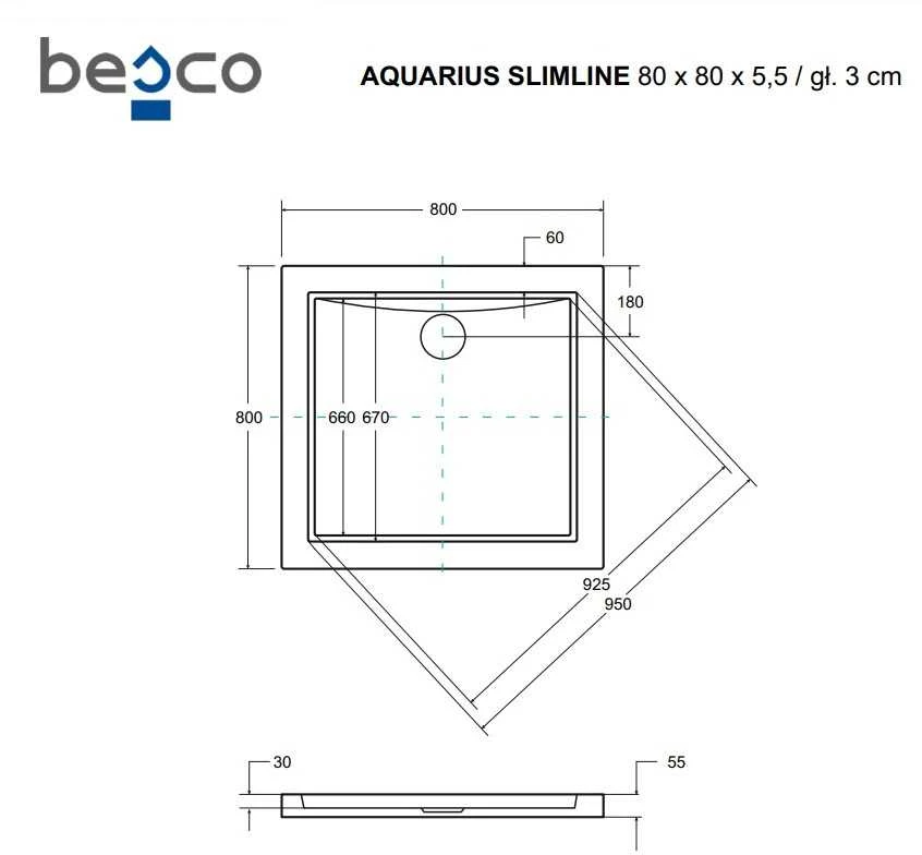 Dušo padėklas Besco Aquarius SlimLine Stone Effect New, 80 x 80 x 5,5 cm