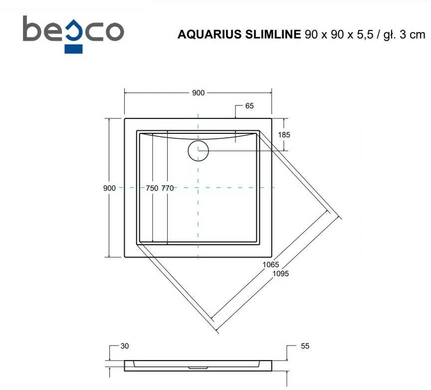 Dušo padėklas Besco Aquarius SlimLine Stone Effect New, 90 x 90 x 5,5 cm