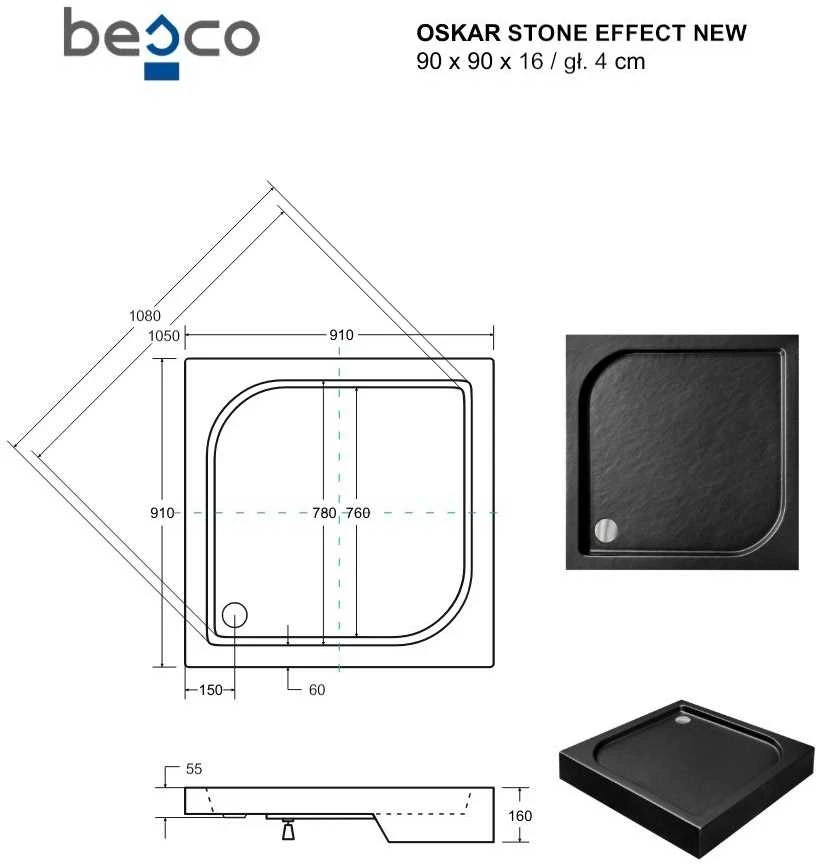 Dušo padėklas Besco Oskar Stone Effect New, 90 x 90 cm