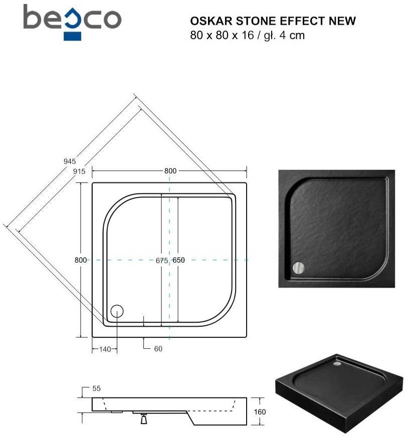 Dušo padėklas Besco Oskar Stone Effect New, 80 x 80 cm