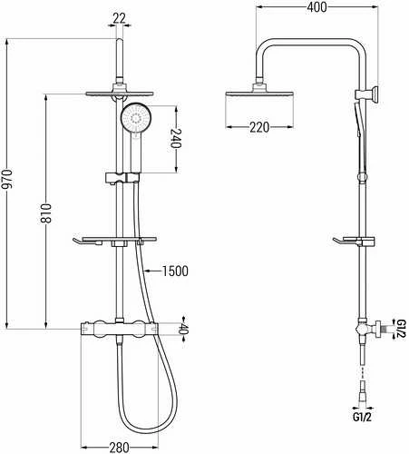 Dušo sistema su termostatu Mexen KT40, Baltas