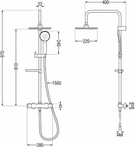 Dušo sistema su termostatu Mexen KX40, Gold