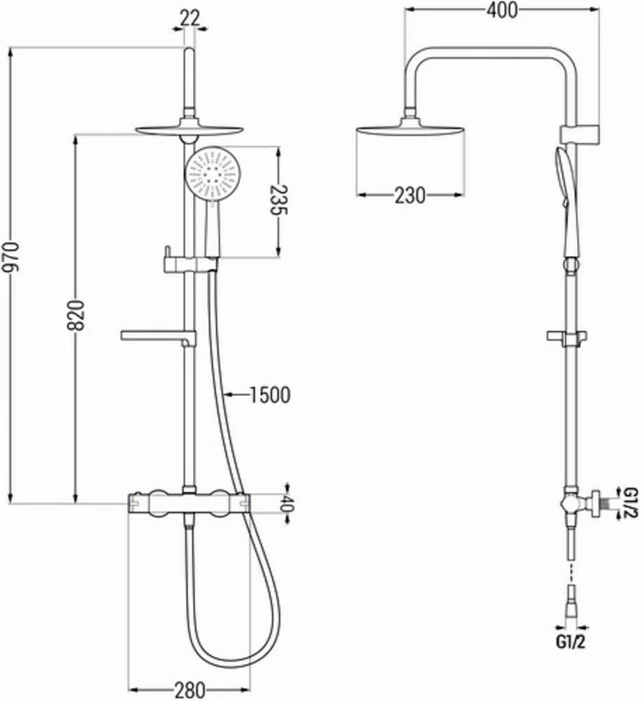 Dušo sistema su termostatu Mexen KX67, Juodas