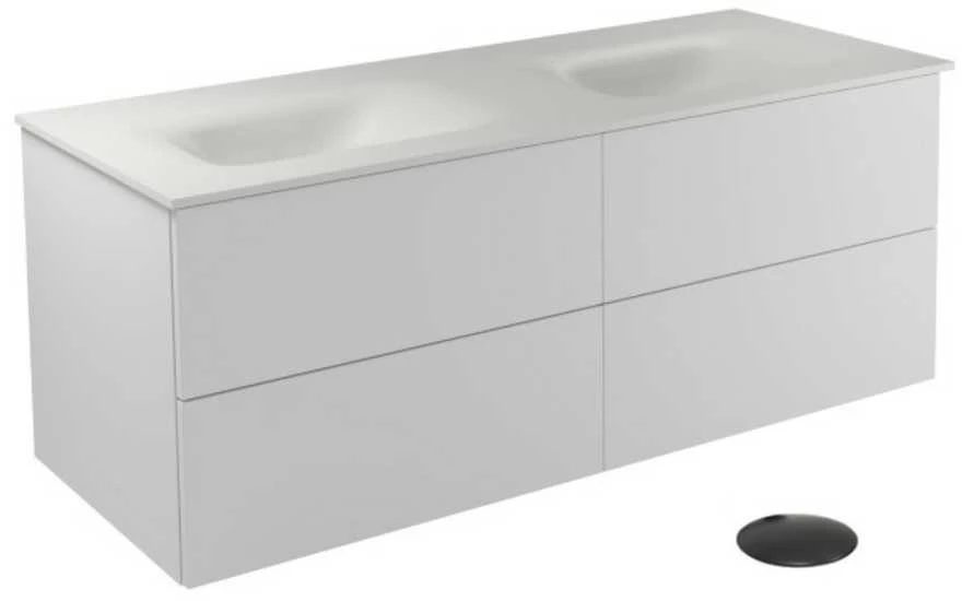 Dviguba spintelė Besco Akya Classic 131 cm su praustuvu ir klik-klak, Baltas glossy/Baltas matt+Juodas matt