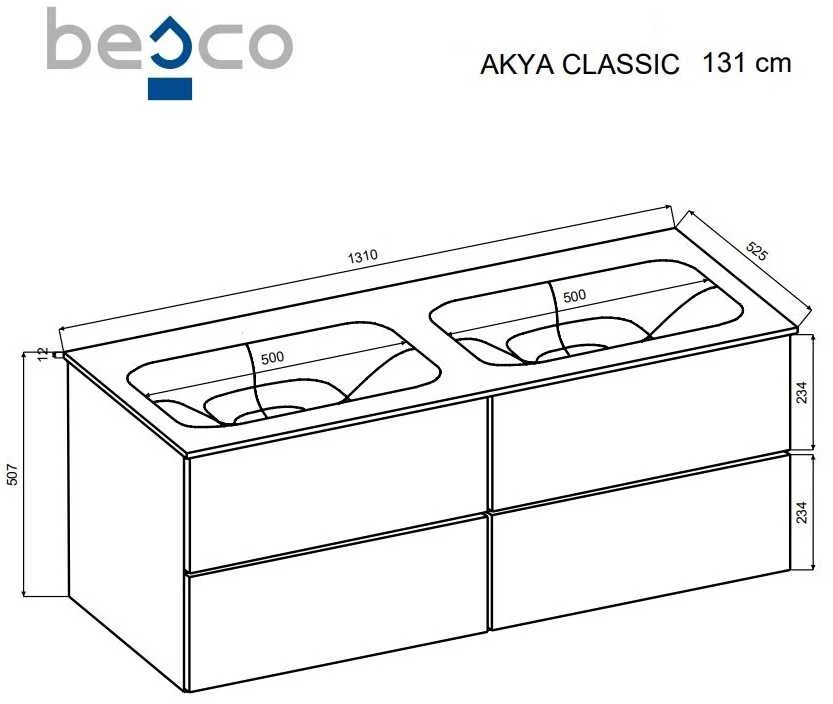 Dviguba spintelė Besco Akya Classic 131 cm su praustuvu ir klik-klak, Baltas glossy/Baltas glossy+Baltas