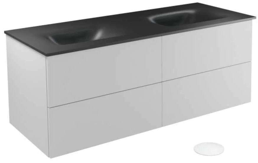 Dviguba spintelė Besco Akya Classic 131 cm su praustuvu ir klik-klak, Baltas glossy/Gun metal+Baltas