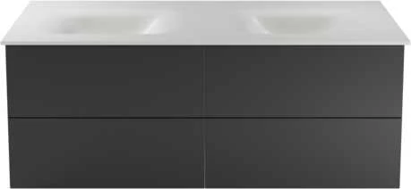 Dviguba spintelė Besco Akya Classic 131 cm su praustuvu ir klik-klak, Gun Metal glossy/Baltas matt+Baltas