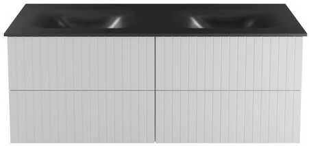 Dviguba spintelė Besco Akya Linea 131 cm su praustuvu ir klik-klak, Baltas matt/Gun metal+Chrome