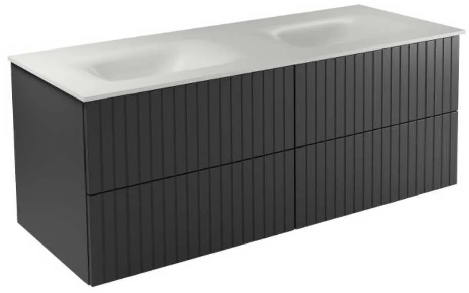 Dviguba spintelė Besco Akya Linea 131 cm su praustuvu ir klik-klak, Gun Metal matt/Baltas matt+Chrome