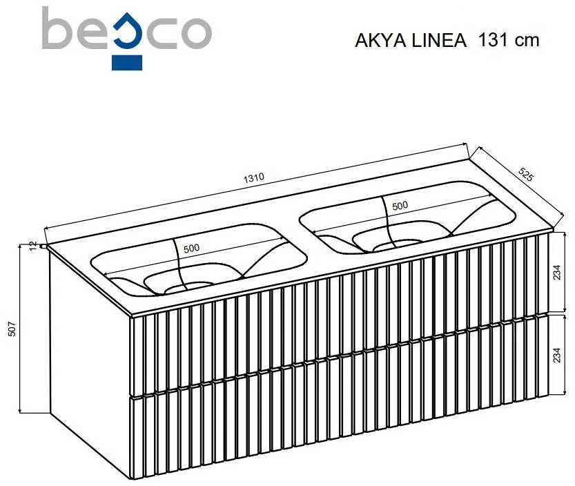 Dviguba spintelė Besco Akya Linea 131 cm su praustuvu ir klik-klak, Baltas matt/Baltas glossy+Chrome