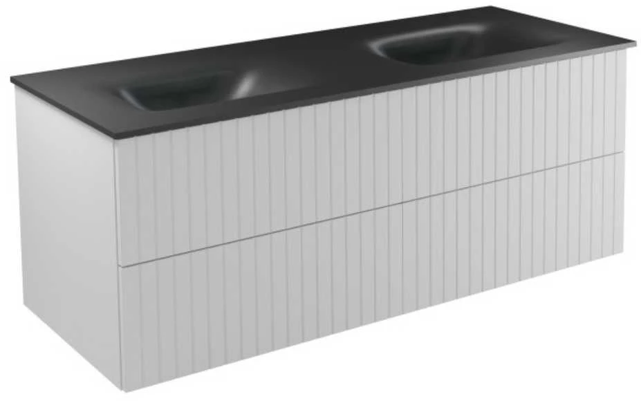Dviguba spintelė Besco Akya Linea 131 cm su praustuvu ir klik-klak, Baltas matt/Gun metal+Baltas