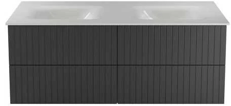 Dviguba spintelė Besco Akya Linea 131 cm su praustuvu ir klik-klak, Gun Metal matt/Baltas glossy+Juodas matt