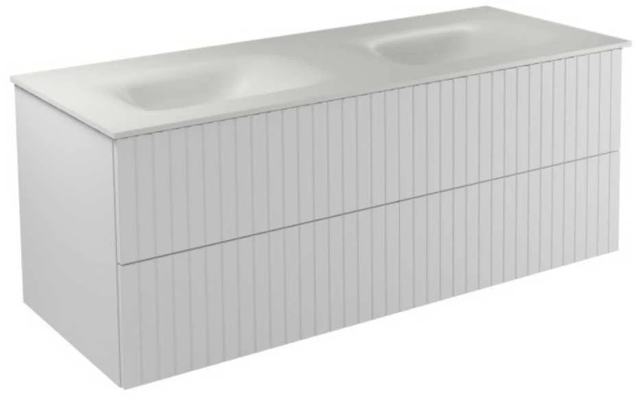 Dviguba spintelė Besco Akya Linea 131 cm su praustuvu ir klik-klak, Baltas matt/Baltas matt+Baltas