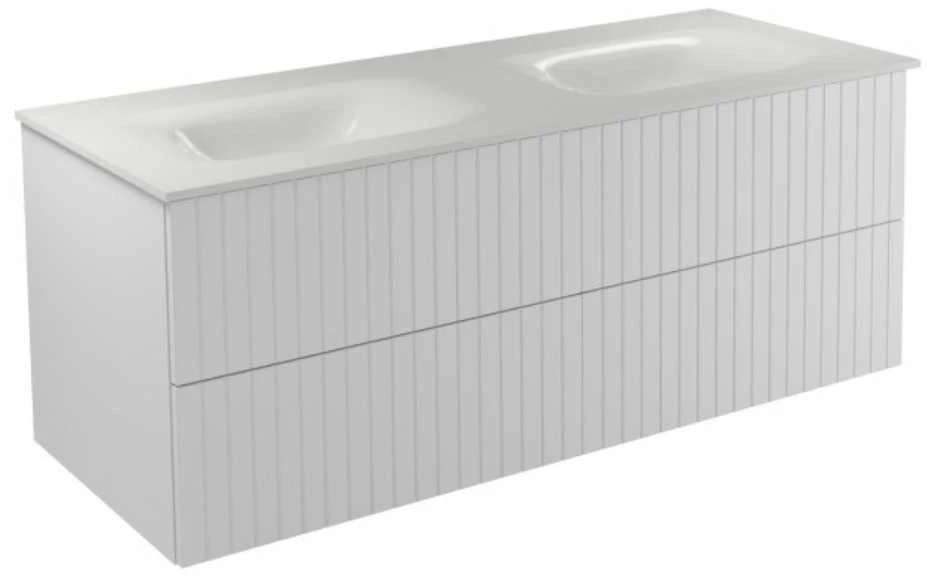 Dviguba spintelė Besco Akya Linea 131 cm su praustuvu ir klik-klak, Baltas matt/Baltas glossy+Chrome