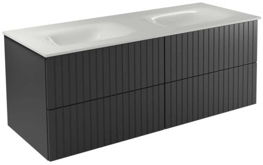 Dviguba spintelė Besco Akya Linea 131 cm su praustuvu ir klik-klak, Gun Metal matt/Baltas glossy+Baltas