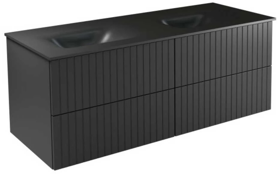Dviguba spintelė Besco Akya Linea 131 cm su praustuvu ir klik-klak, Gun Metal matt/Gun metal+Baltas