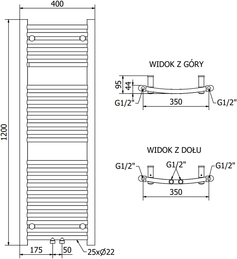 Elektrinis rankšluosčių džiovintuvas Mexen Ares, 1200 x 400 mm, 300 W, aukso