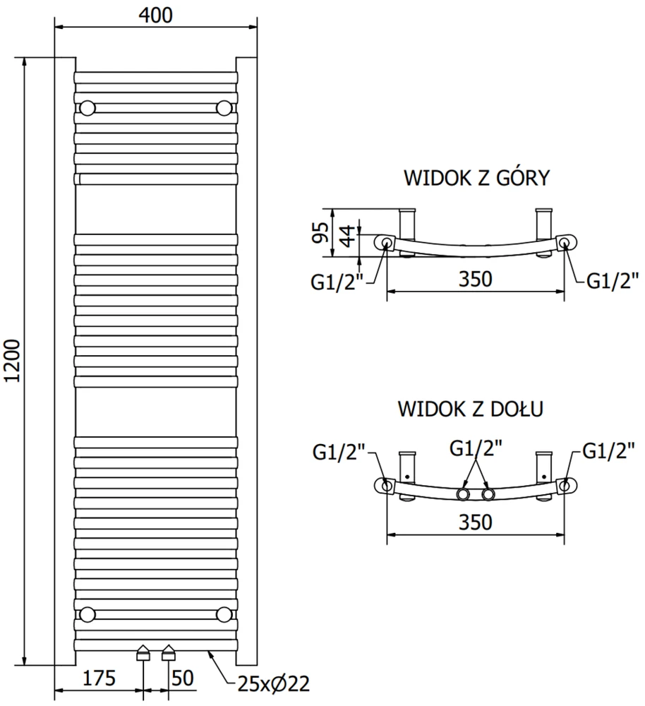 Elektrinis rankšluosčių džiovintuvas Mexen Ares, 1200 x 400 mm, 600 W, baltas