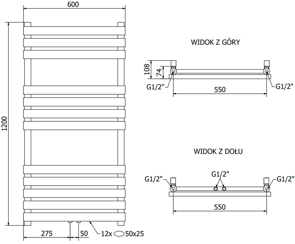 Elektrinis rankšluosčių džiovintuvas Mexen Jowisz, 1200 x 600 mm, 600 W, juodas