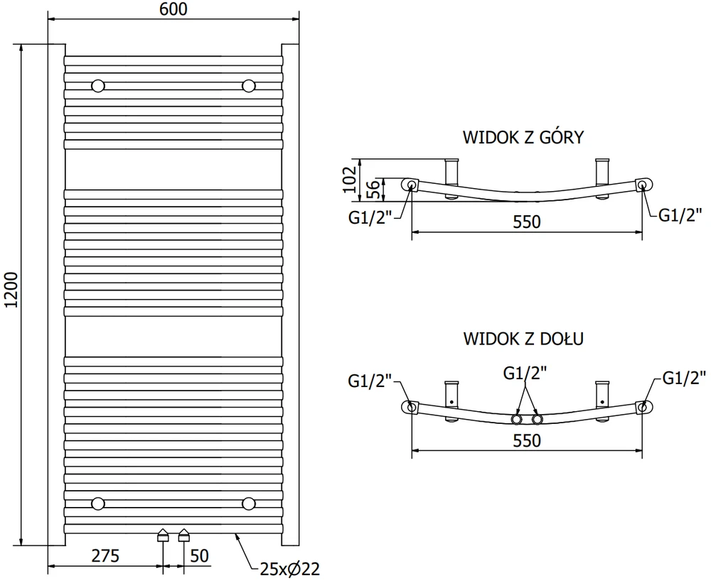 Elektrinis rankšluosčių džiovintuvas Mexen Ares, 1200 x 600 mm, 600 W, juodas