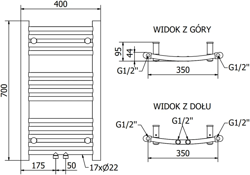 Elektrinis rankšluosčių džiovintuvas Mexen Ares, 700 x 400 mm, 300 W, juodas